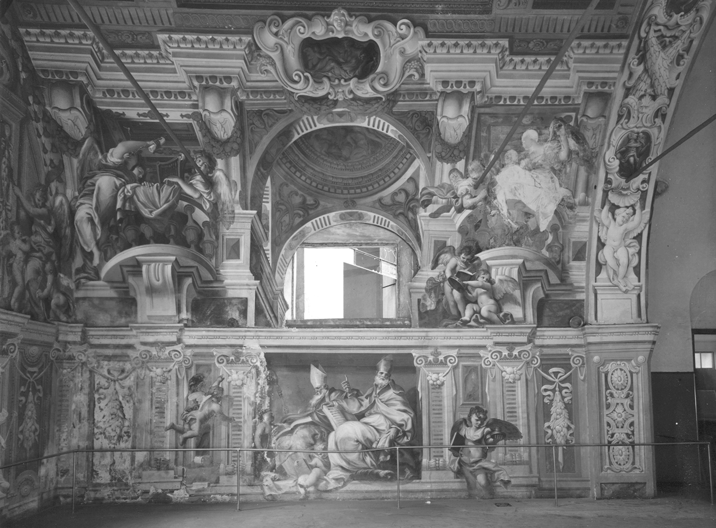 Piola, Domenico. Affreschi di una parete del coro - Genova – Chiesa dei Santi Gerolamo e Francesco Saverio (Ex Biblioteca Universitaria) Via Balbi (negativo) di Foto Cresta (prima metà XX)