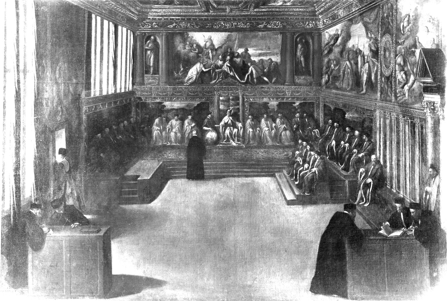 Autore ignoto. Un'assemblea del Consiglio presieduta dal Doge di Venezia - Genova - Palazzo Ducale (negativo) di Foto Cresta (prima metà XX)
