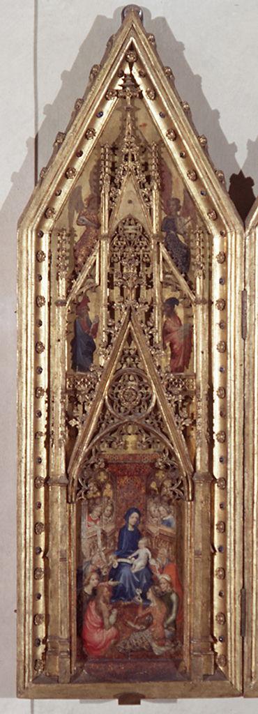 Madonna con Bambino in trono e santi, profeti, angeli (valva di dittico) - ambito franco-fiammingo (sec. XIV)
