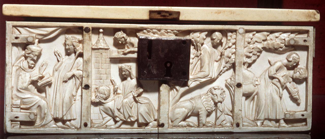 suicidio di Piramo e Tisbe (placchetta di cofanetto) - bottega parigina (sec. XIV)