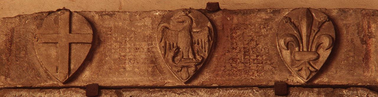 stemma della città di Firenze, stemma della Parte Guelfa, stemma del Popolo di Firenze (rilievo) - bottega toscana (prima metà sec. XV)