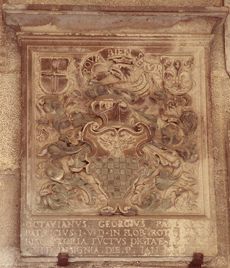 stemma del pretore e giudice di Rota Ottaviano Giorgi da Pavia (rilievo) - produzione toscana (sec. XVI)