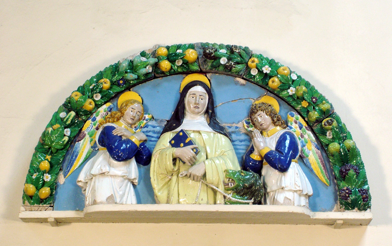 Santa Marta con il drago di Tarascona tra due angeli (rilievo) di Della Robbia Andrea (bottega) (sec. XVI)