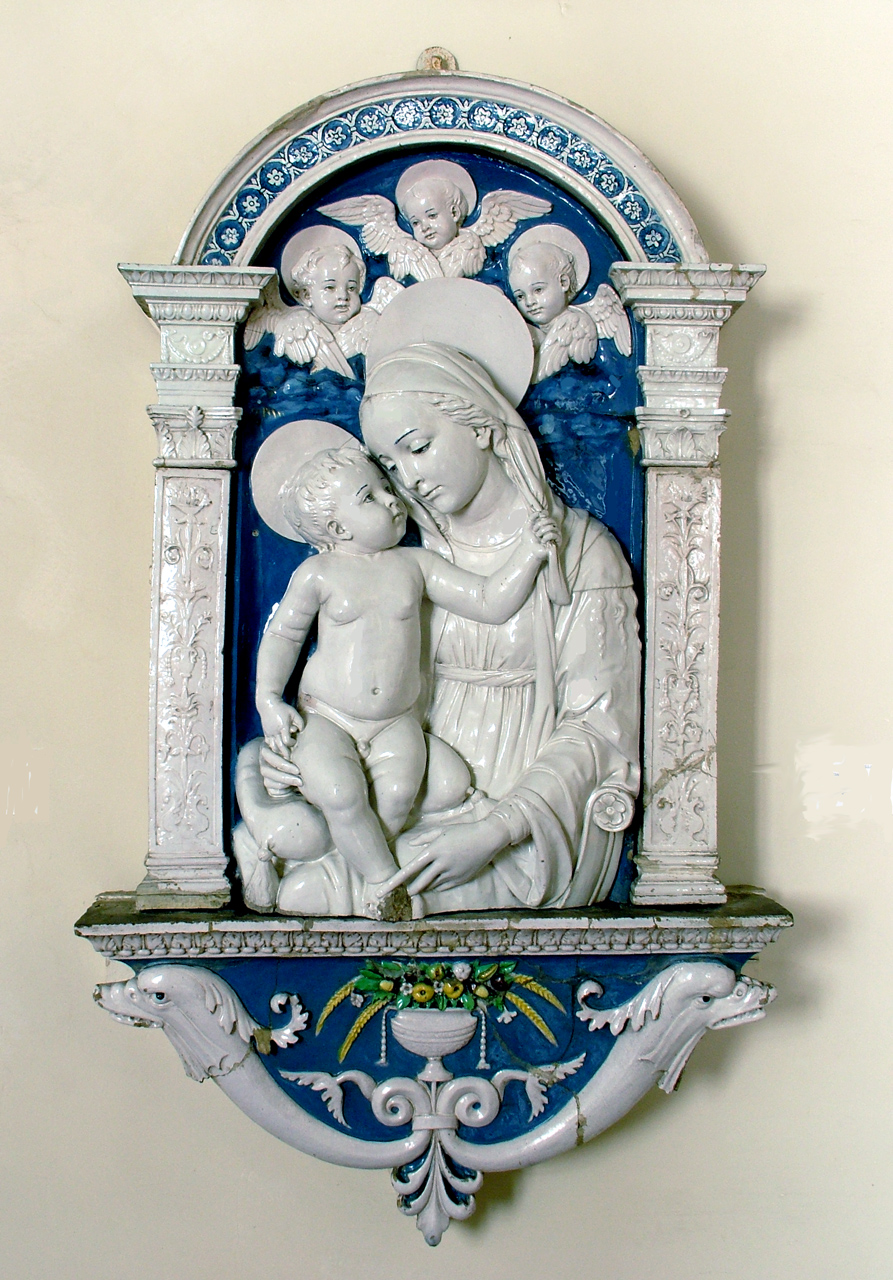 Madonna del Cuscino, Madonna con Bambino e cherubini (rilievo) di Della Robbia Andrea (bottega) (secc. XV/ XVI)