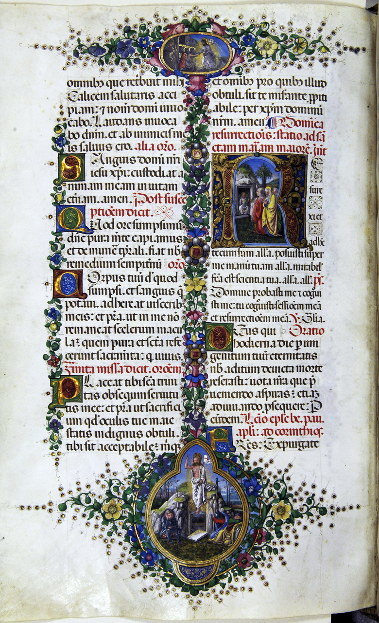 angelo annuncia la resurrezione alle pie donne (miniatura) di Monte di Giovanni del Fora, Gherardo di Giovanni detto Gherardo del Fora (seconda metà sec. XV)