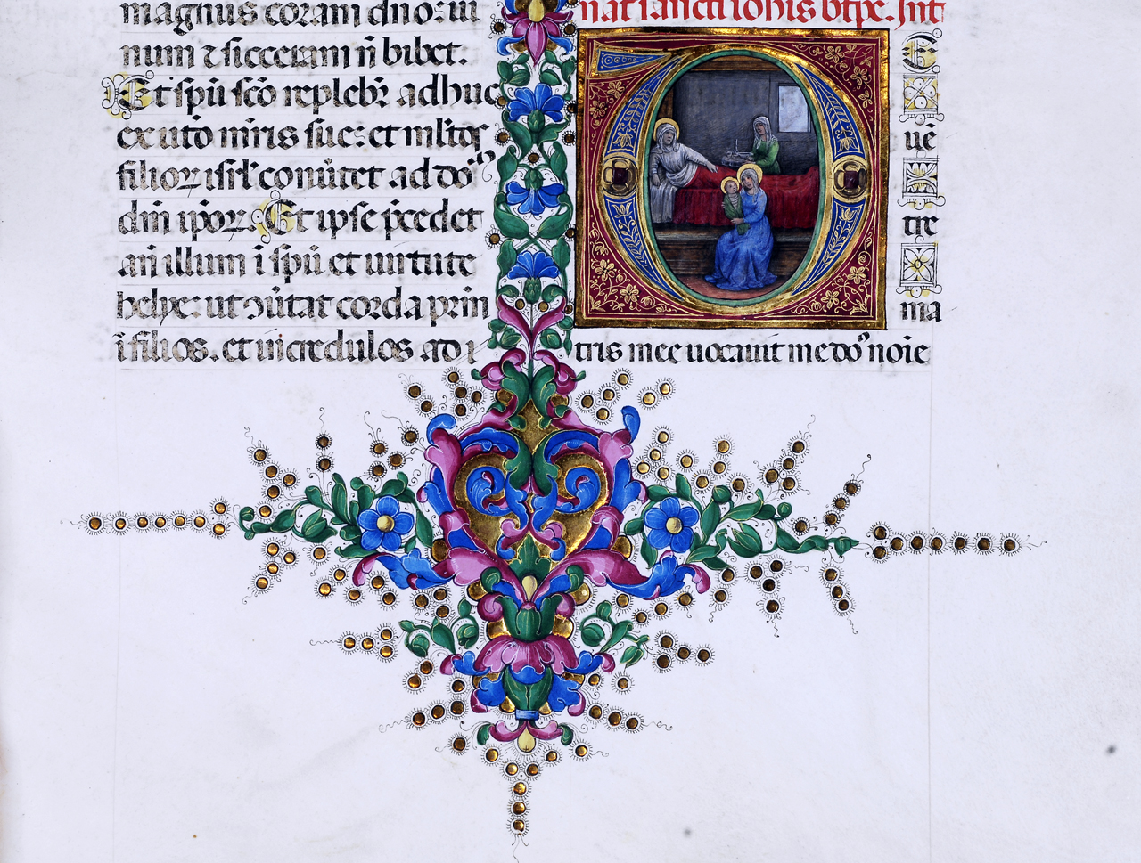 nascita di San Giovanni Battista (miniatura) di Monte di Giovanni del Fora, Gherardo di Giovanni detto Gherardo del Fora (seconda metà sec. XV)