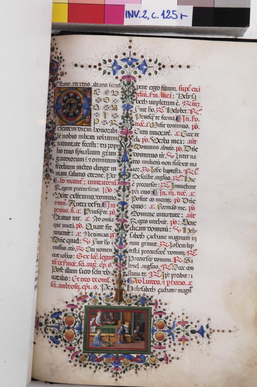 nascita di San Giovanni Battista (miniatura) di Gherardo di Giovanni detto Gherardo del Fora (attribuito) (seconda metà sec. XV)