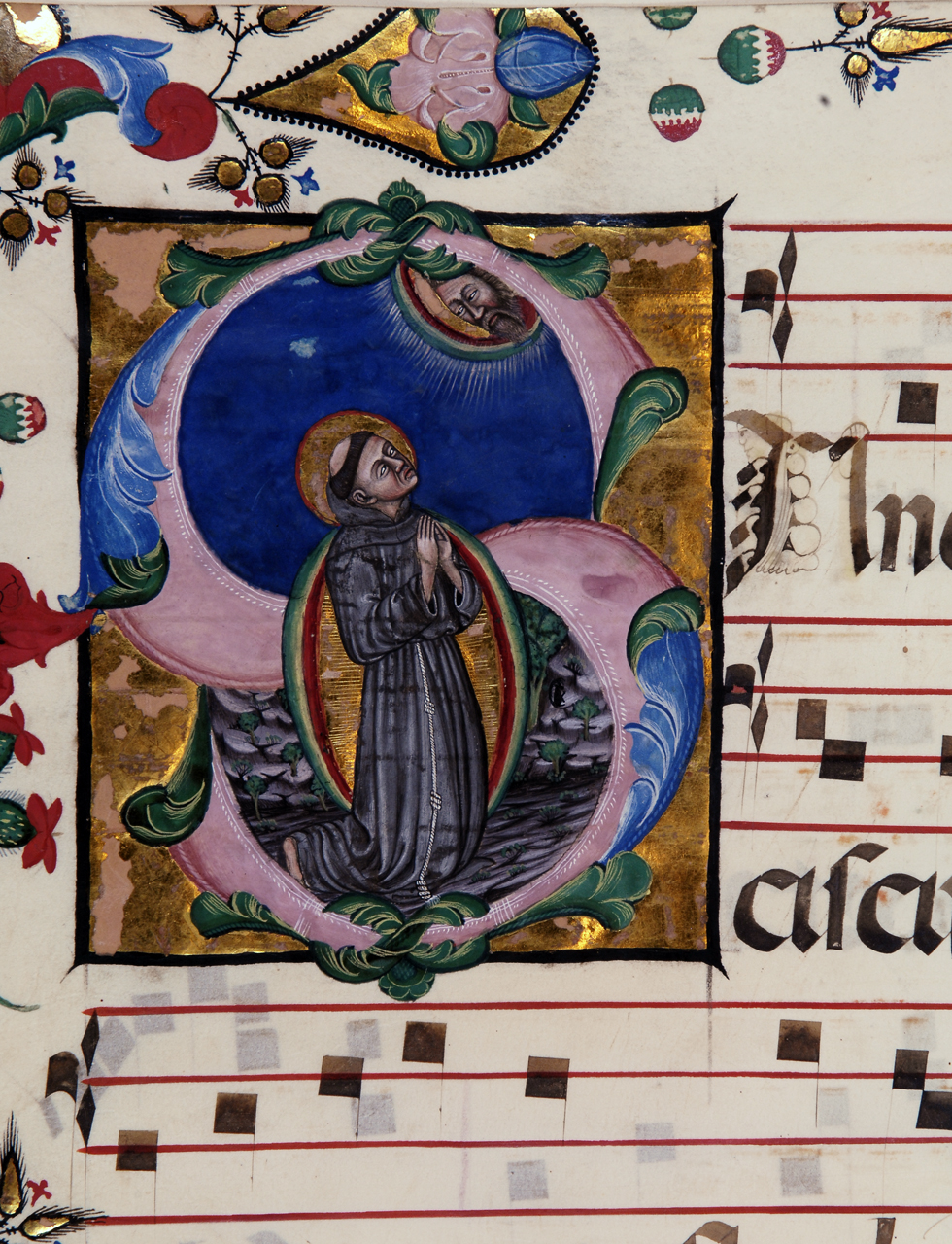 San Francesco d'Assisi in preghiera (miniatura) - bottega fiorentina (ultimo quarto sec. XIV)