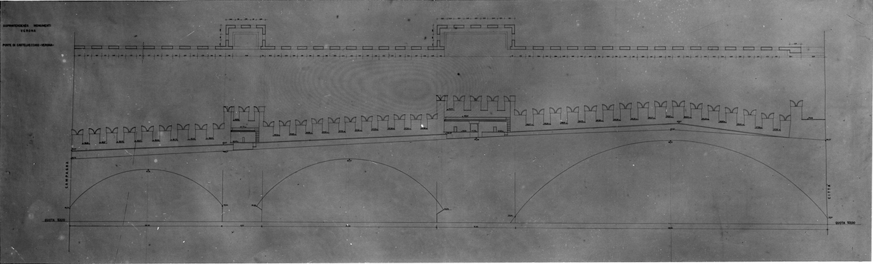 progetti - ponti - ponte di Castelvecchio <Verona> (negativo) di Soprintendenza ai monumenti prov. VR MN CR (attribuito) (metà XX)