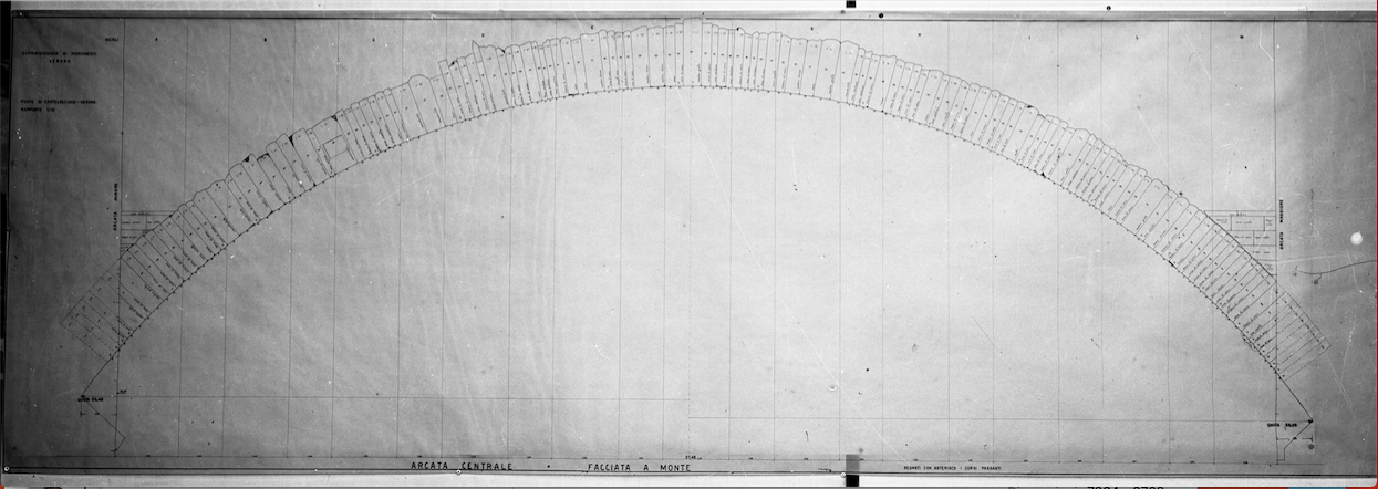 progetti - ponti - ponte di Castelvecchio <Verona> (negativo) di Soprintendenza ai monumenti prov. VR MN CR (attribuito) (metà XX)