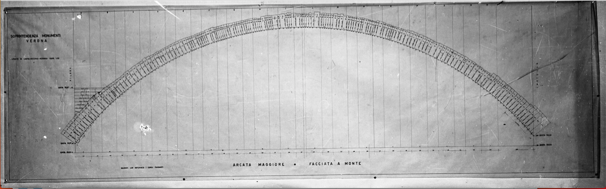 progetti - ponti - ponte di Castelvecchio <Verona> (negativo) di Soprintendenza ai monumenti prov. VR MN CR (attribuito) (metà XX)