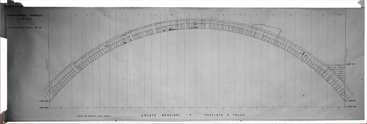 progetti - ponti - ponte di Castelvecchio <Verona> (negativo) di Soprintendenza ai monumenti prov. VR MN CR (attribuito) (metà XX)