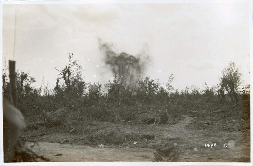 Veneto - Basso Piave - Musile - tiri di sbarramento - artiglieria - esplosioni - granate - shrapnel - crateri - 1918 (positivo) di Marzocchi, Luigi (primo quarto XX)