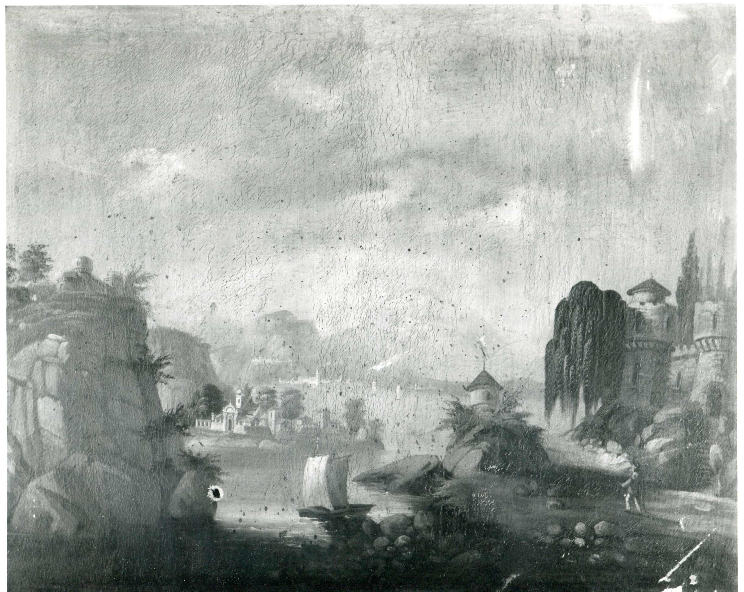 paesaggio lacustre (dipinto, opera isolata) - ambito italiano (sec. XIX)