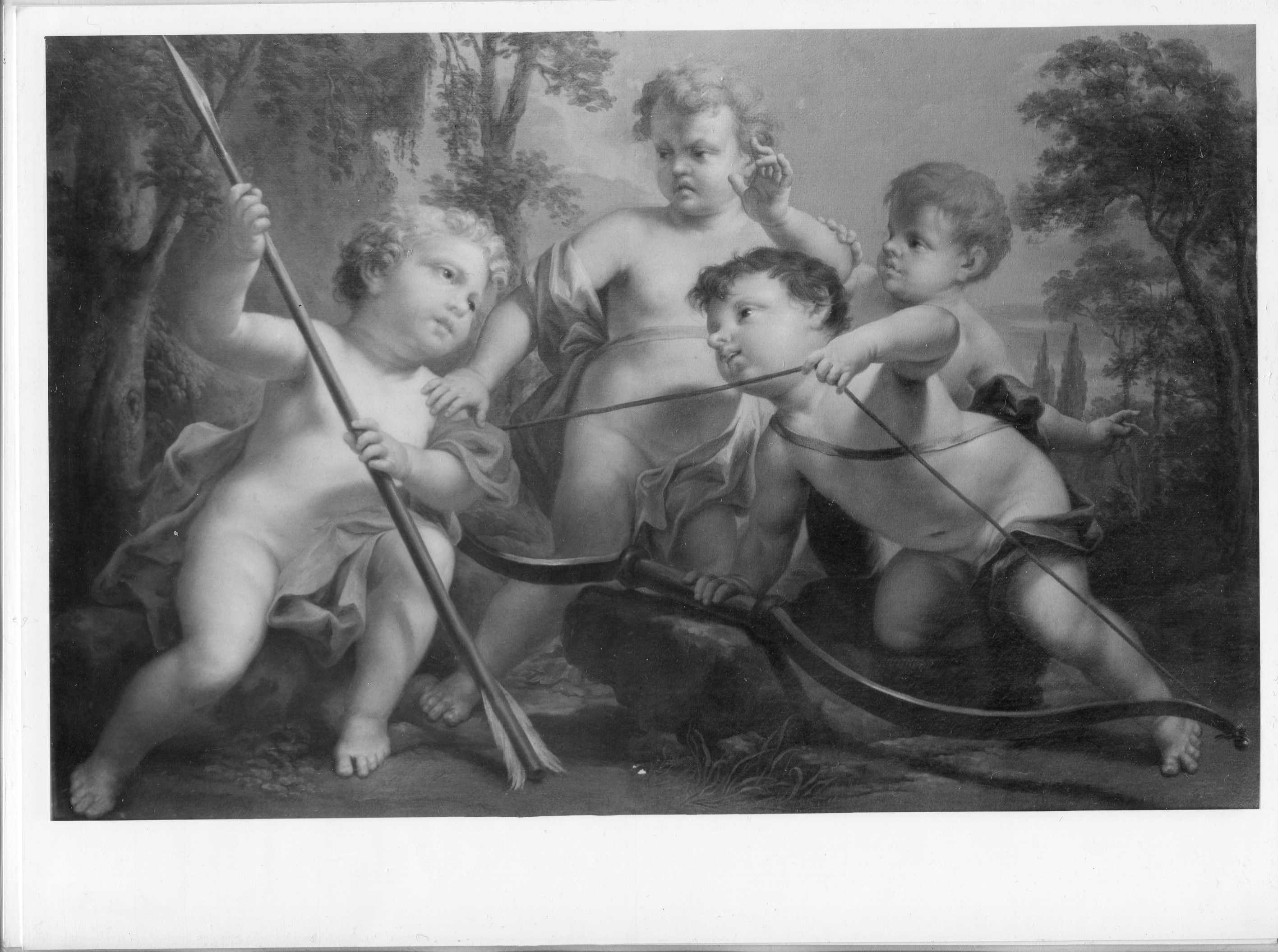 Amorini che giocano con arco e freccia (dipinto, ciclo) - ambito lombardo (fine/ inizio sec. XVIII/ XIX)