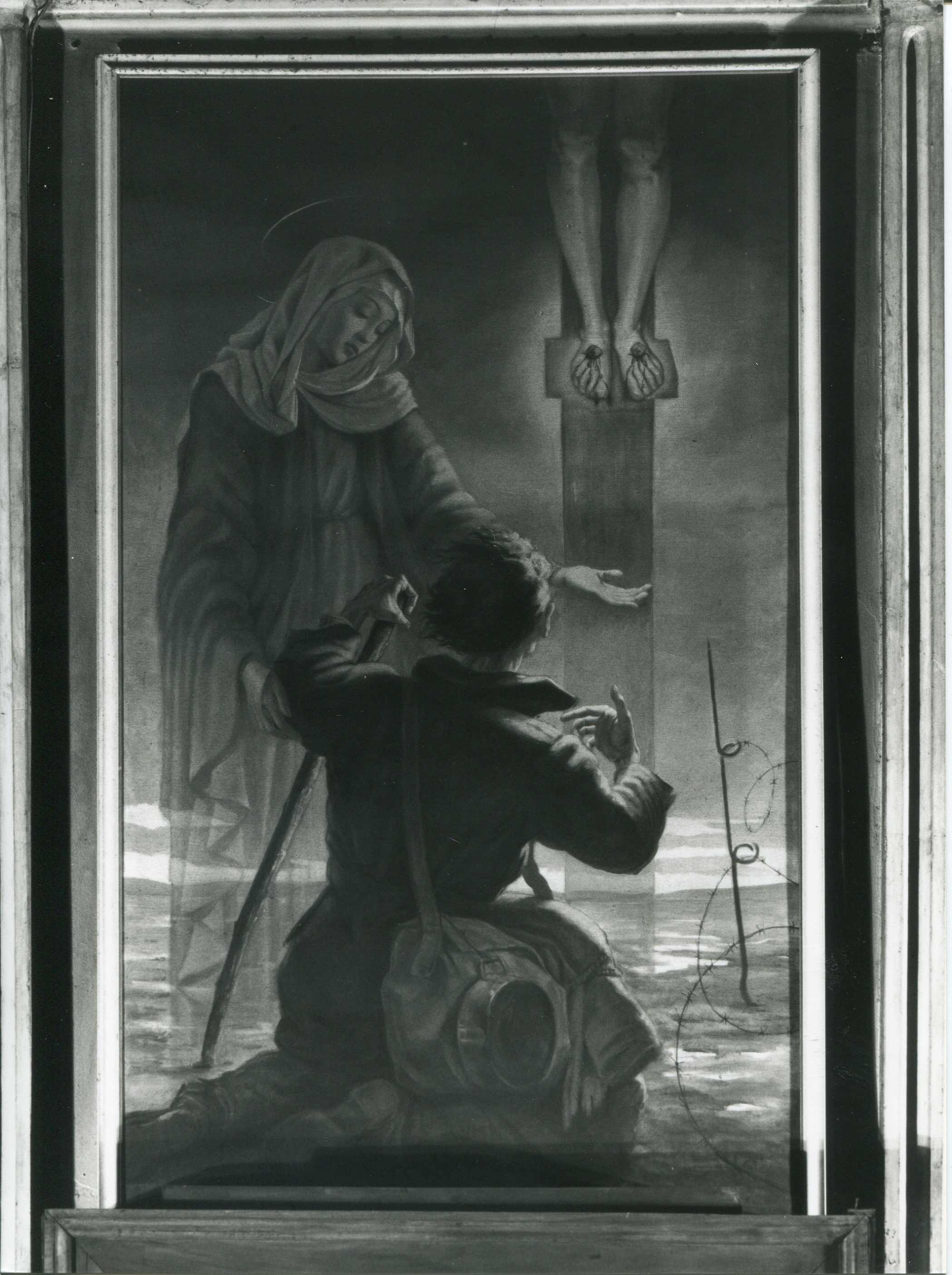 Madonna e soldato (dipinto, opera isolata) di Ferrante E (attribuito) (metà sec. XX)