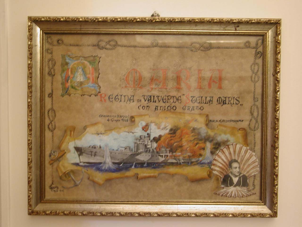 Intervento salvifico della vergine di valverde in un incendio su una naveda guerra (ex voto)