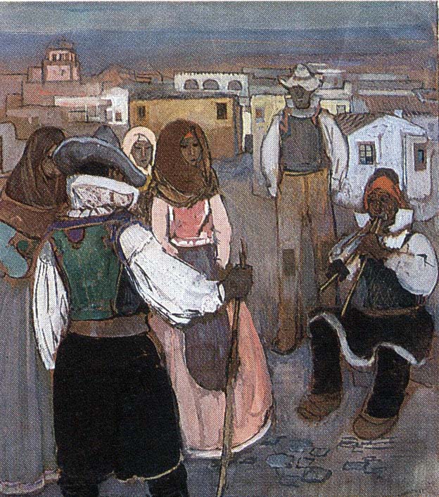 Sera di festa in Teulada (dipinto) di Biasi Giuseppe (secondo quarto sec. XX)