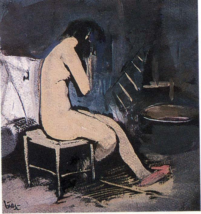 Nudo di ragazza con catino e sedia, dipinto
