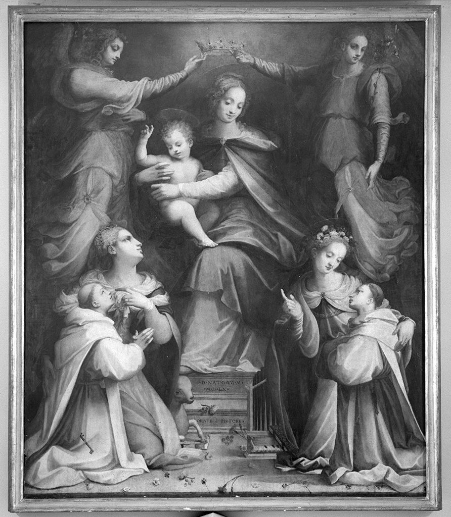 Madonna con Bambino tra Santa Cecilia, Sant'Agnese, angeli e novizi domenicani (dipinto) di Tosini Michele di Ridolfo del Ghirlandaio (sec. XVI)