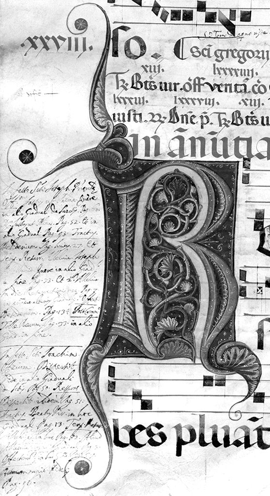 lettera R (miniatura) - ambito fiorentino-aretino (sec. XIII)