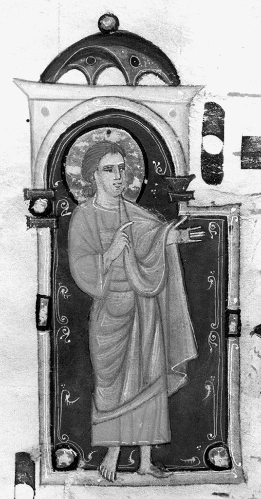 lettera I, Santo (miniatura) - ambito fiorentino-aretino (sec. XIII)