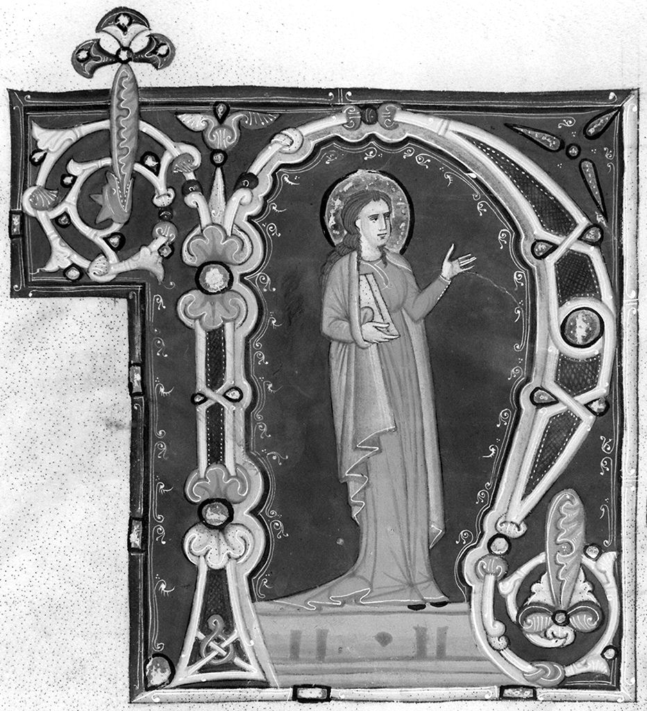 lettera N, Santa Caterina d'Alessandria (miniatura) - ambito fiorentino-aretino (sec. XIII)