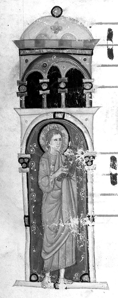 lettera I, Santo (miniatura) - ambito fiorentino-aretino (sec. XIII)