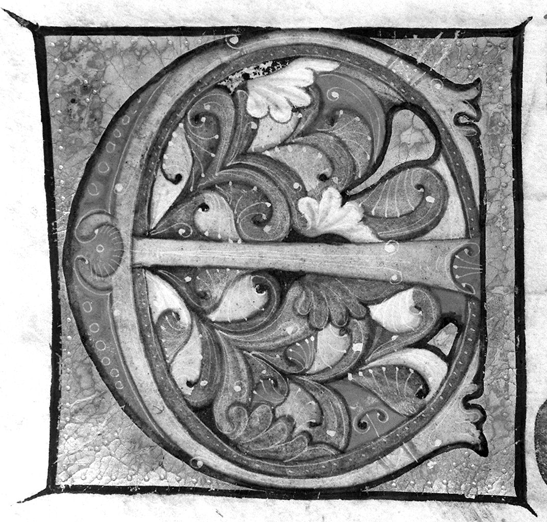 lettera E (miniatura) - ambito fiorentino-aretino (sec. XIII)