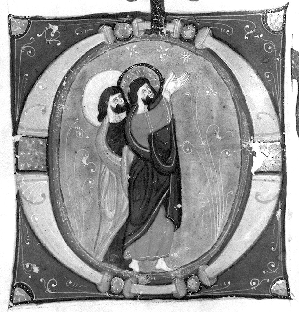 lettera O, profeti (miniatura) - ambito fiorentino-aretino (sec. XIII)