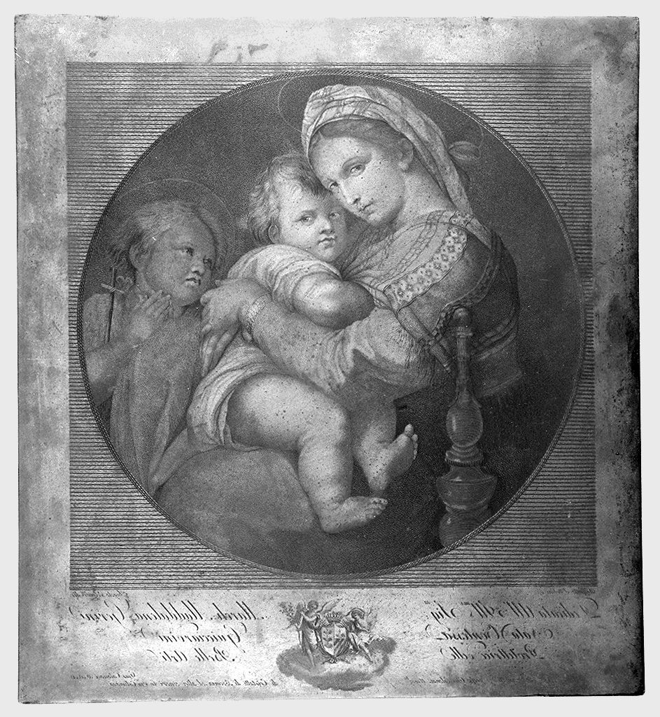 Madonna della Seggiola, Madonna con Bambino e San Giovannino (matrice) di Verico Antonio, Volpini Angelo, Sanzio Raffaello detto Raffaello (sec. XIX)