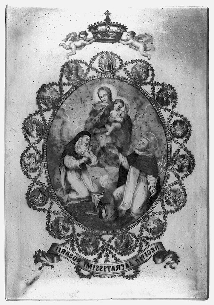 Madonna del Rosario con San Domenico e Santa Caterina da Siena (matrice) di Scotto Girolamo - ambito italiano (sec. XIX)