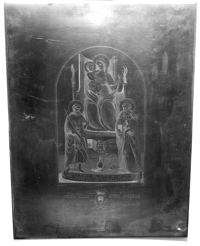 Madonna della peste, Madonna con Bambino in trono tra Sant'Antonio abate e San Giovanni Battista (matrice) di Stanghi Raffaello - ambito fiorentino (sec. XIX)