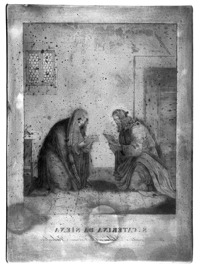 Santa Caterina da Siena recita i salmi con Cristo (matrice) di Leigebe S, Monogrammista C - ambito italiano (sec. XIX)
