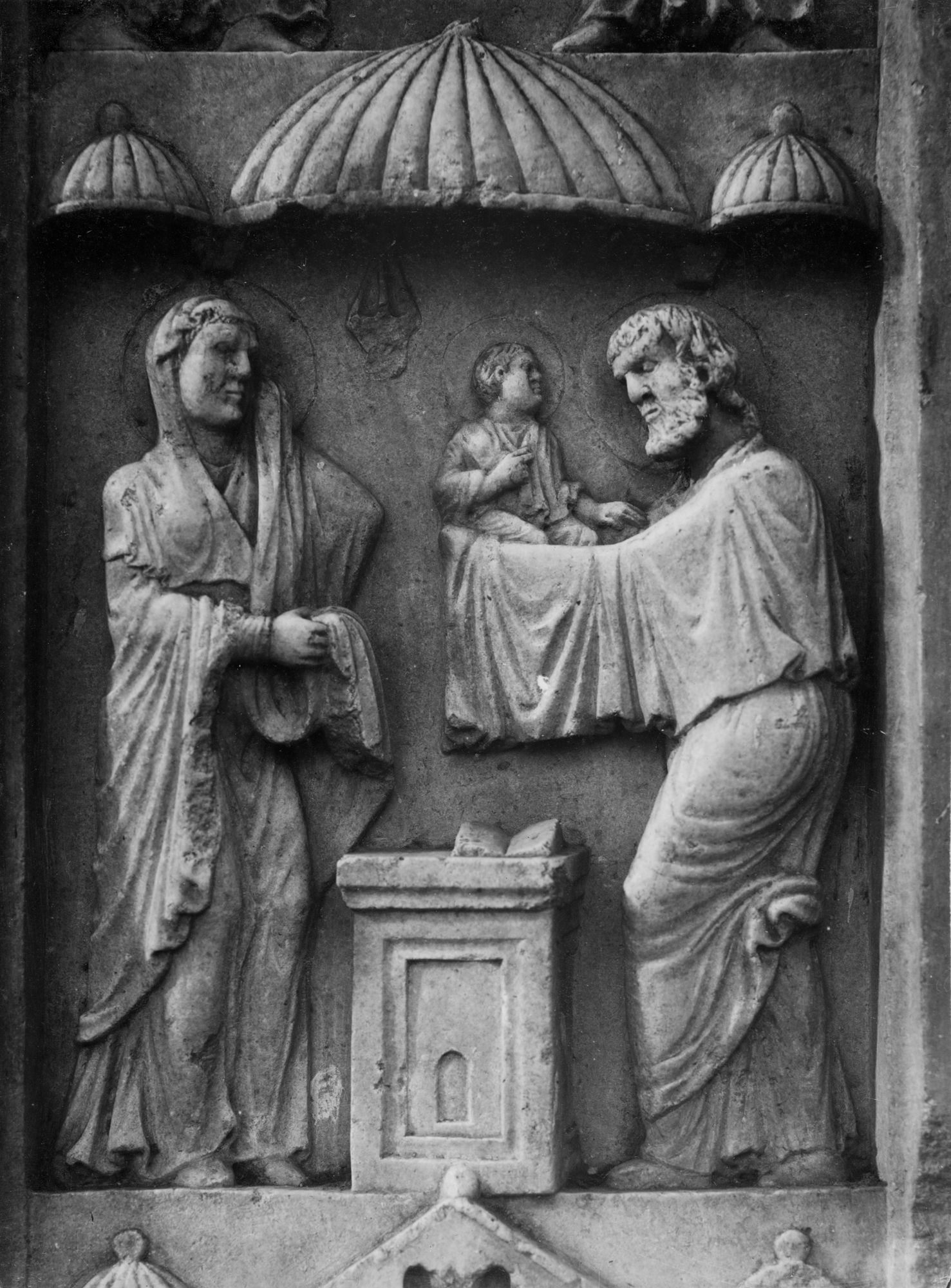 Duomo. Formelle dei stipiti della porta maggiore del Duomo vecchio. Storia di Maria. Sec. XII (negativo) di Gabinetto fotografico (XX)