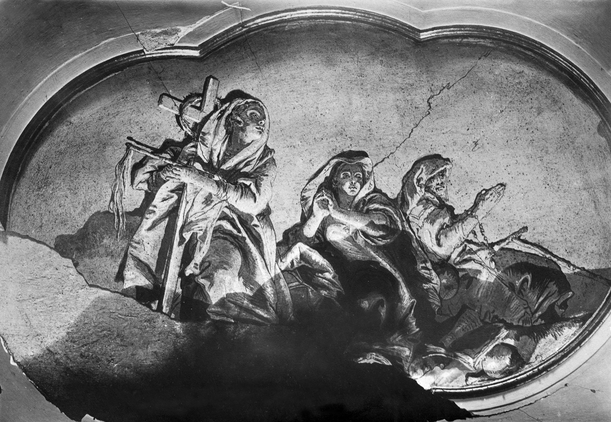 Meolo. Chiesa San Giovanni Battista. Affreschi del Tiepolo prima del rilievo e del restauro (negativo) di Gabinetto fotografico (XX)