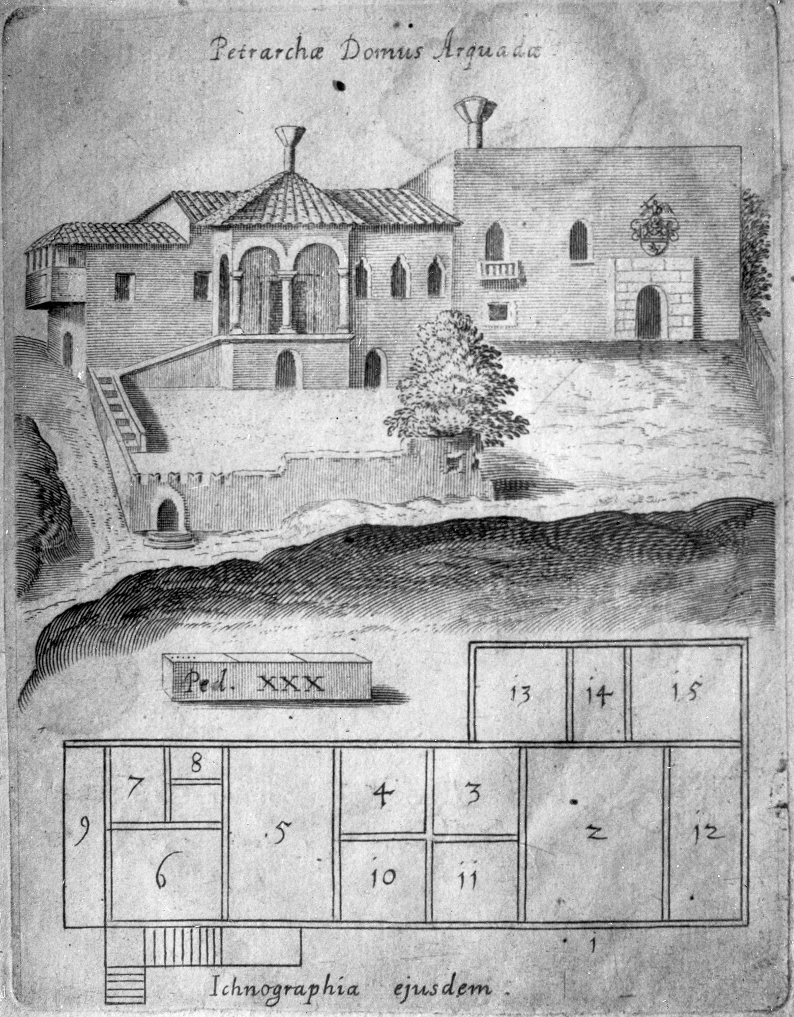 Arquà Petrarca. Bonacolsi. La casa del Petrarca in Arquà, (dal rediviva? Del Tomasini 1635) (negativo) di Gabinetto fotografico (XX)