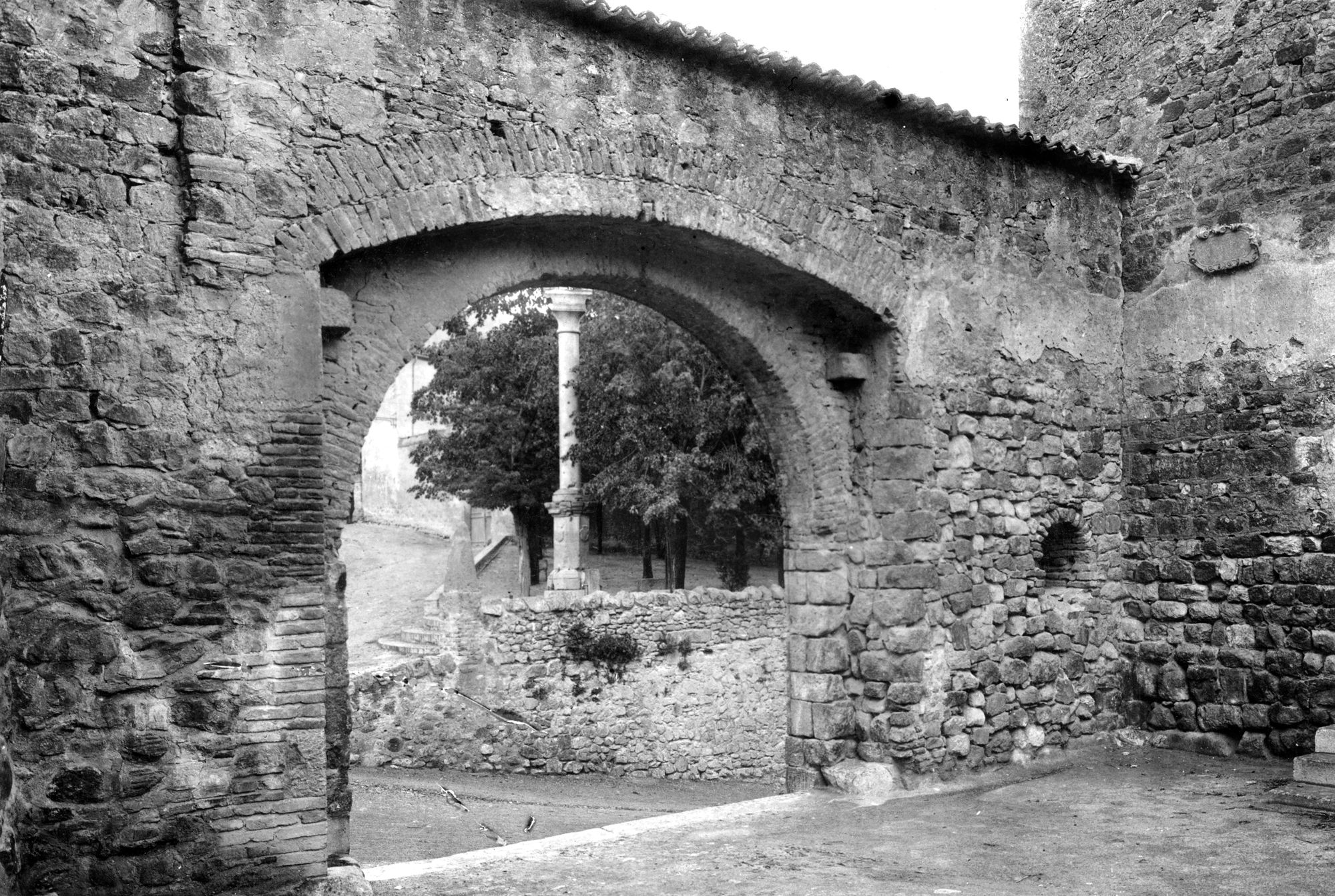 Arquà Petrarca.La colonna del San Marco vista attraverso la loggia dei Vicari (negativo) di Gabinetto fotografico (XX)