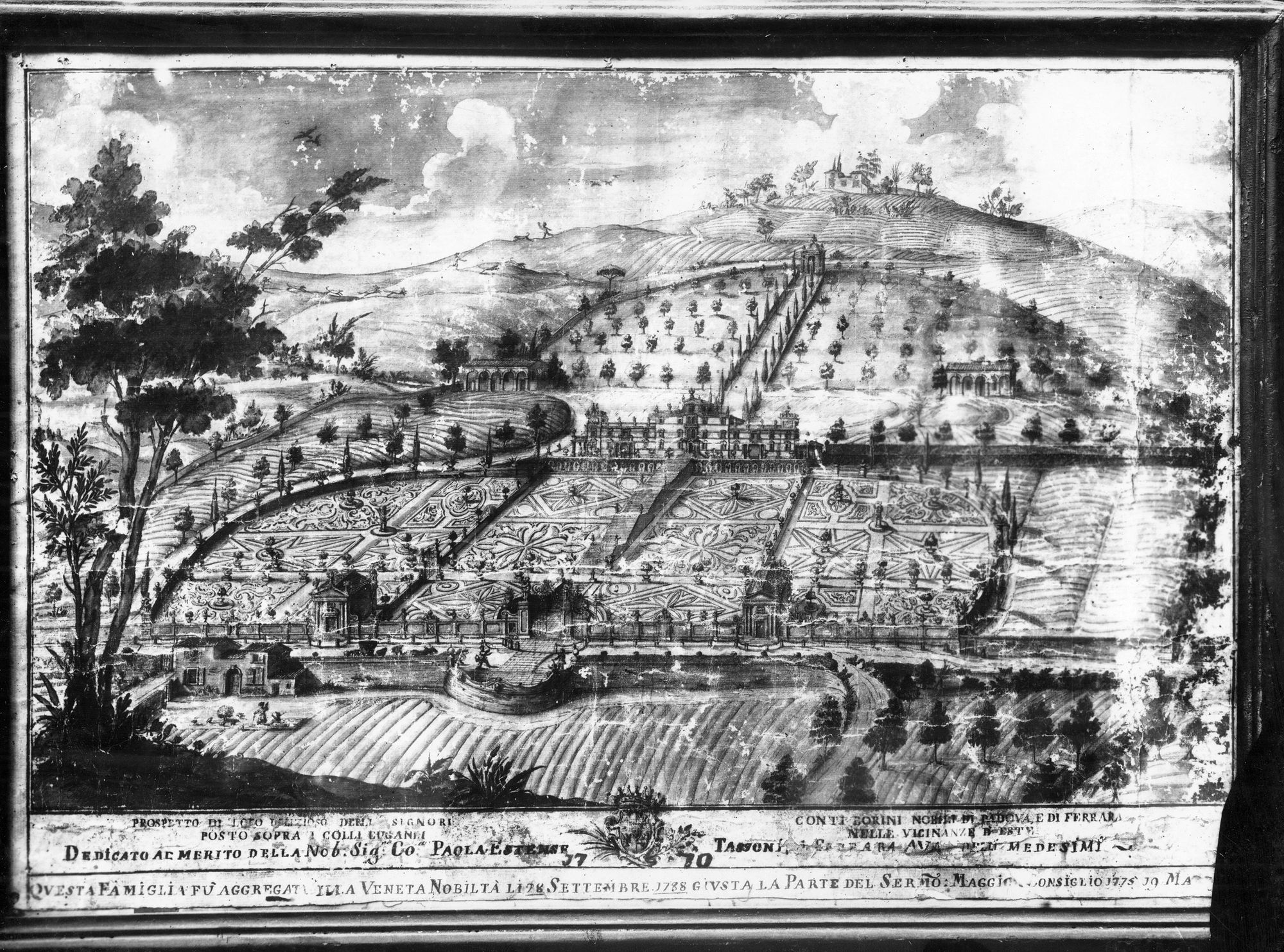 Villa Co.Borini nelle vicinanze di Este. Praspetto della villa e del parco da stampa di proprietà dell' Avv. Adolfo Pellegrini (negativo) di Gabinetto fotografico (XX)