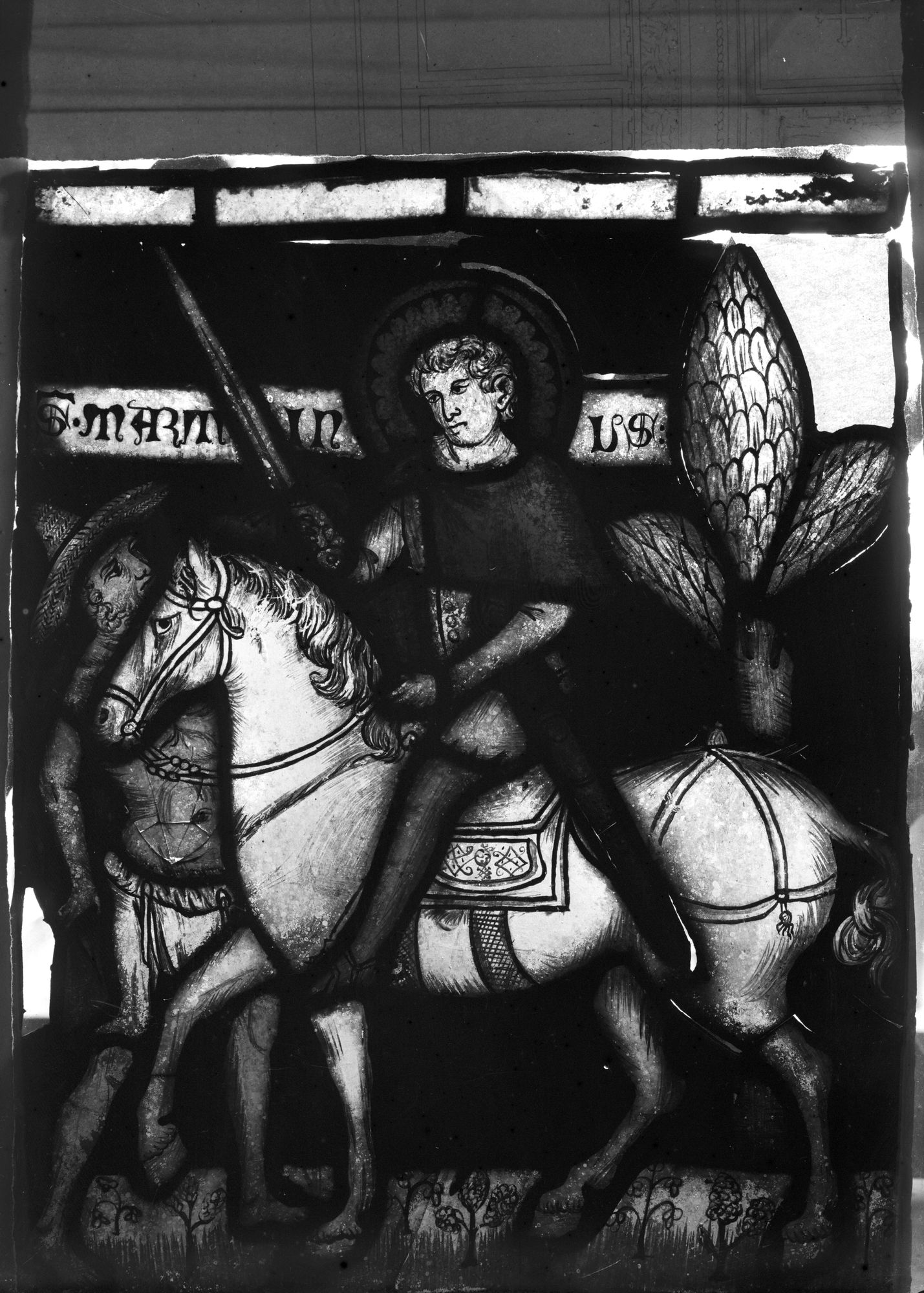 Cattedrale. Vetrata circolare con Santi. ( Insieme e dettagli prima del restauro. ) (negativo) di D'Ufficio (XX)