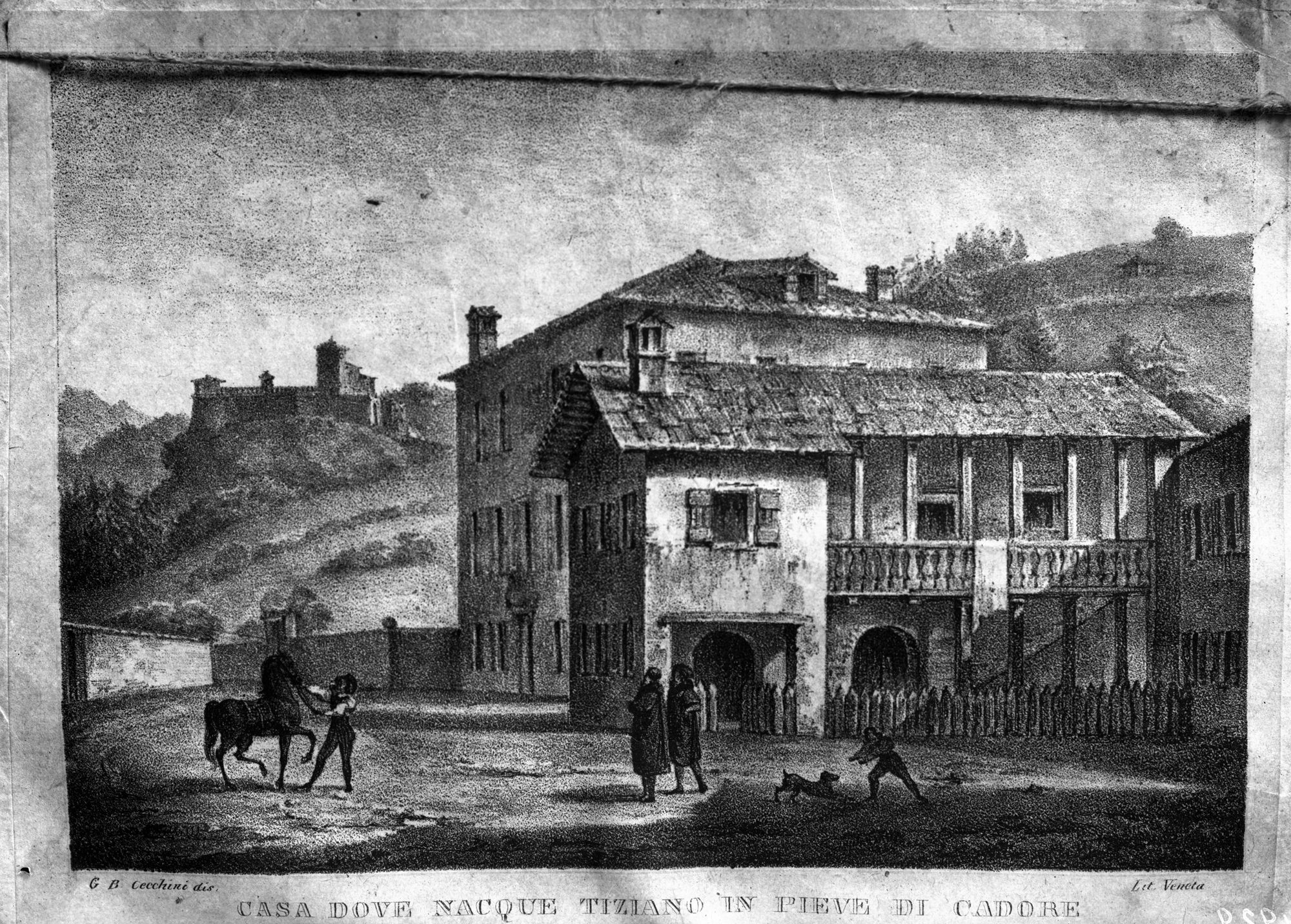 Pieve di Cadore. Casa Tiziano. La casa di Tiziano da stampa del sec. XVIII (negativo) di Gabinetto fotografico (XX)