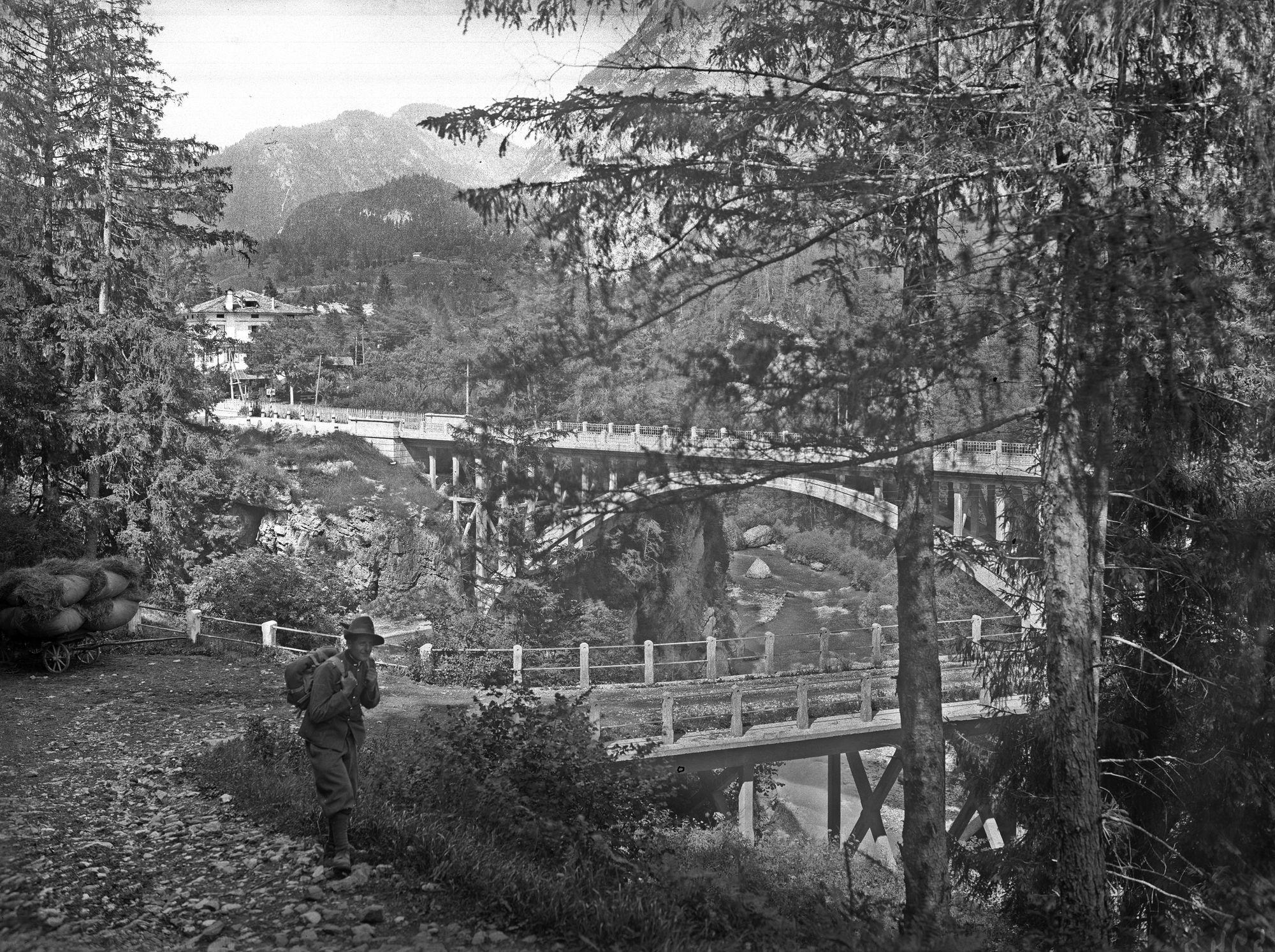 Tre Ponti. Il torrente Ansieri che si unisce al Piave a Tre Ponti (negativo) di Gabinetto fotografico (XX)