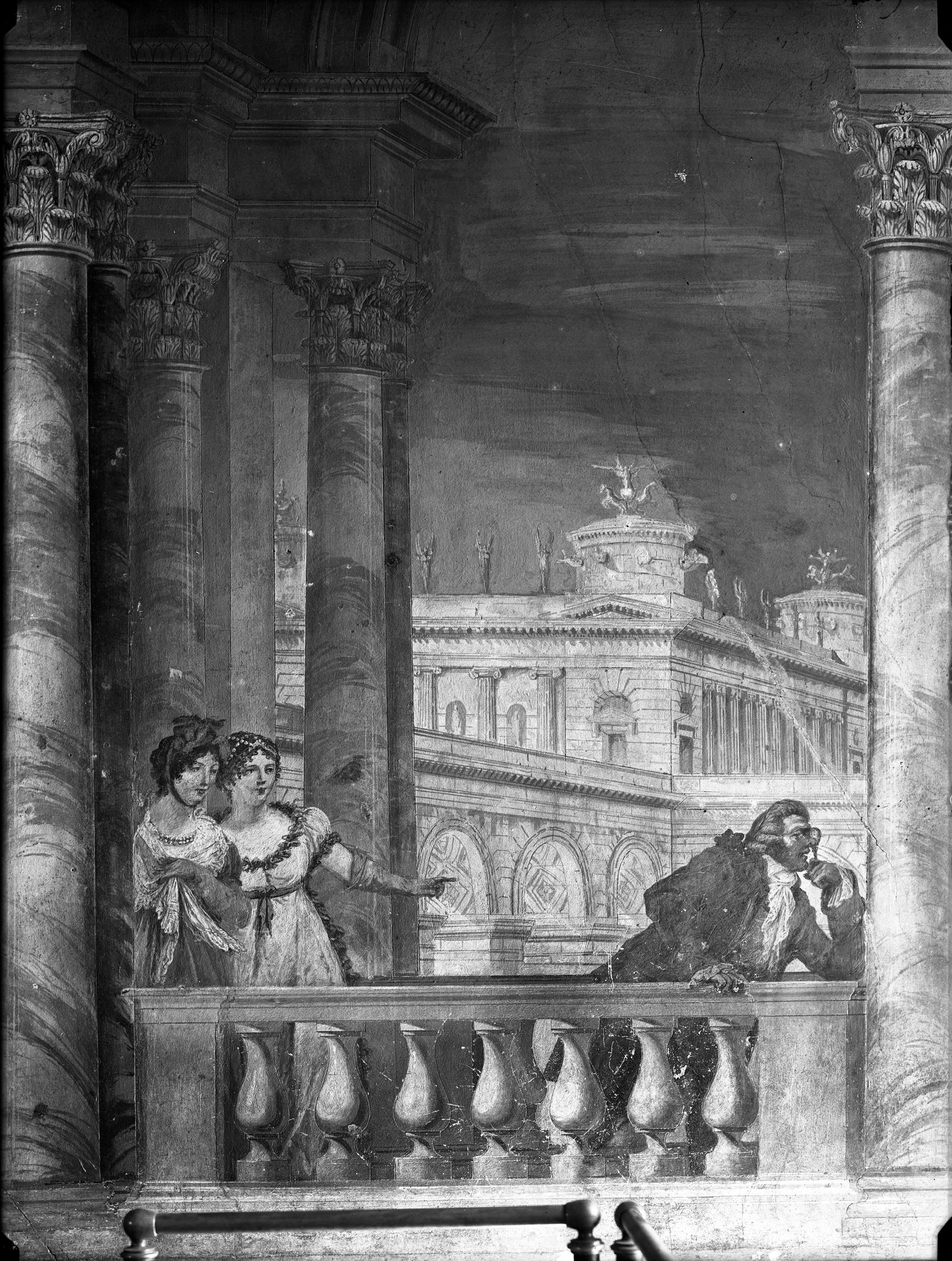Palazzo Filodrammatici. Affresco con figure settecentesche (negativo) di Gabinetto fotografico (XX)