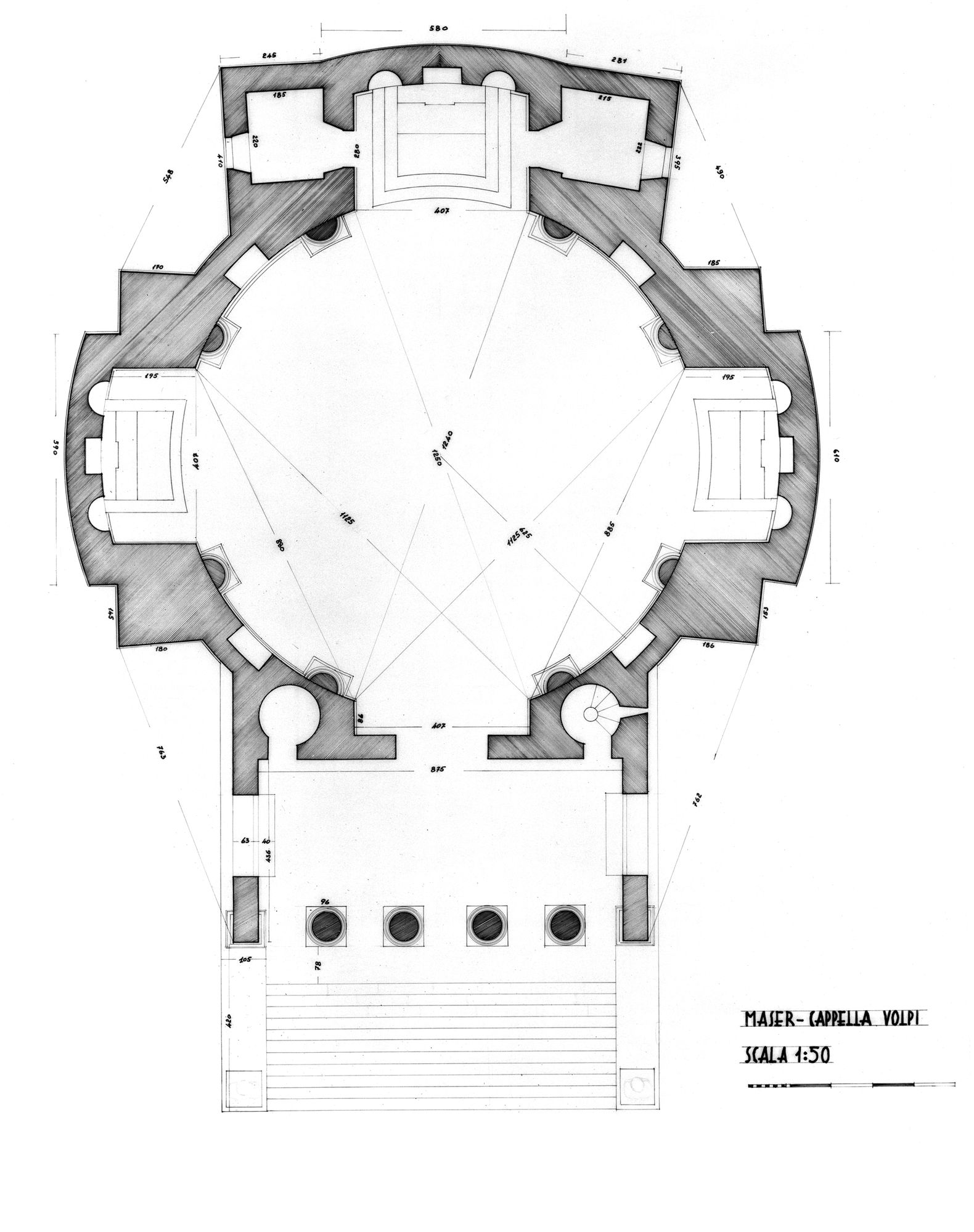 Cappella Villa Volpi. Planimetria scala 1:50 (negativo) di Gabinetto fotografico (XX)