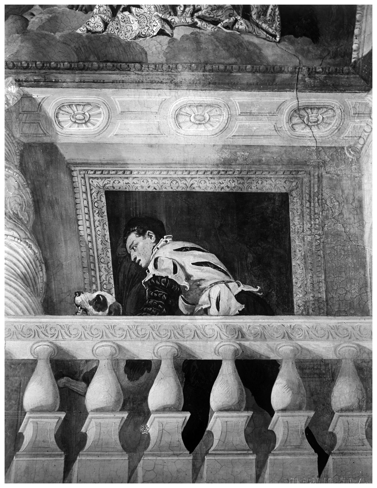 Villa Barbaro. Personaggio con cane attraverso una balaustrata (negativo) di Gabinetto fotografico (XX)