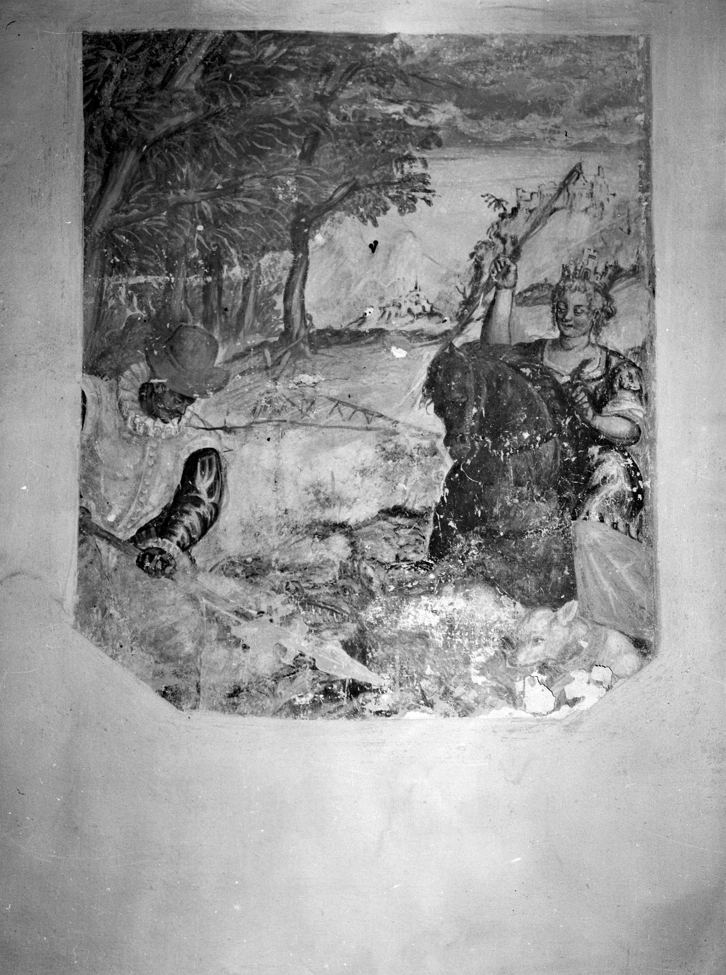 Villa Morchio. Affresco con paesaggioi e figure. Pittore Veneto del '500 (negativo) di Gabinetto fotografico (XX)