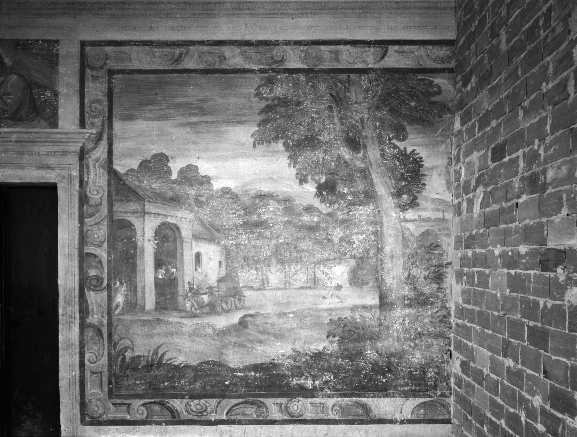 Villa Morchio. Affresco con paesaggio. Paesaggista veneto del '500 (negativo) di Gabinetto fotografico (XX)