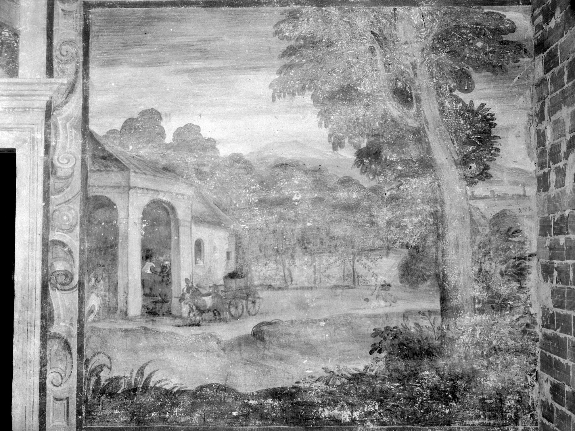 Villa Morchio. Affresco con paesaggio. Paesaggista veneto del '500 (negativo) di Gabinetto fotografico (XX)