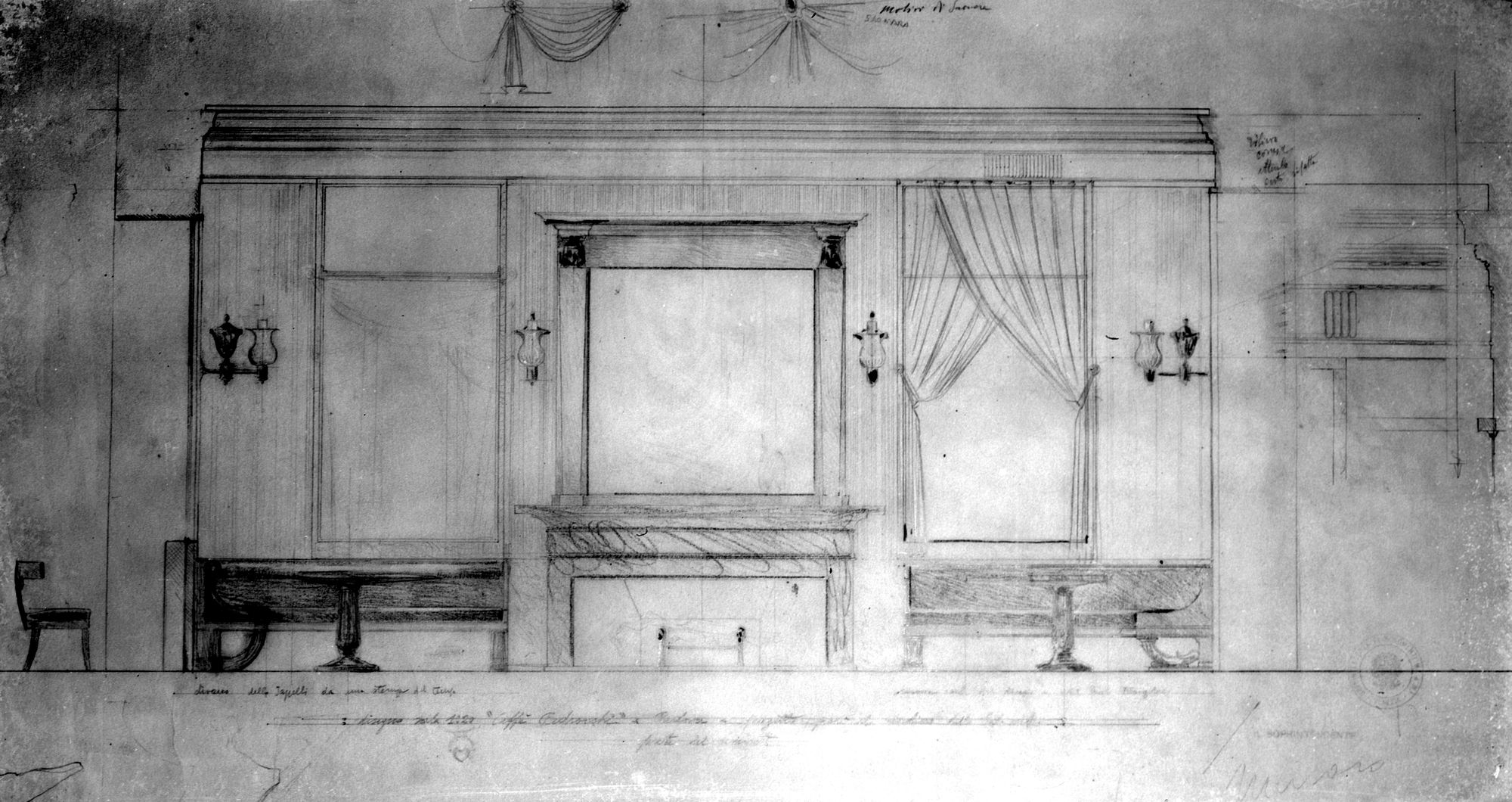 Caffè Pedrocchi. Disegno di coltrinaggi (negativo) di Gabinetto fotografico (XX)