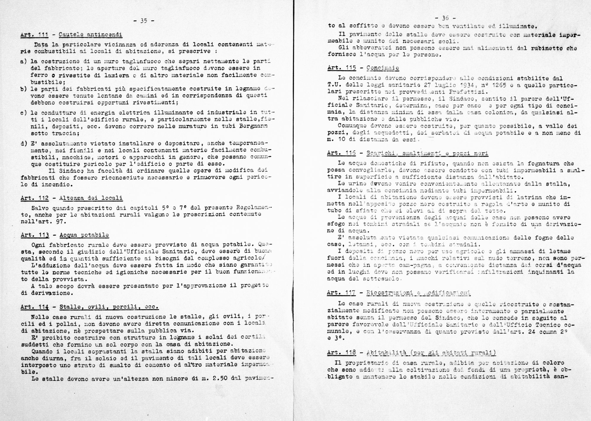 Regolamento igienico edilizio. Pagg. 35-36 (negativo) di Gabinetto fotografico (XX)